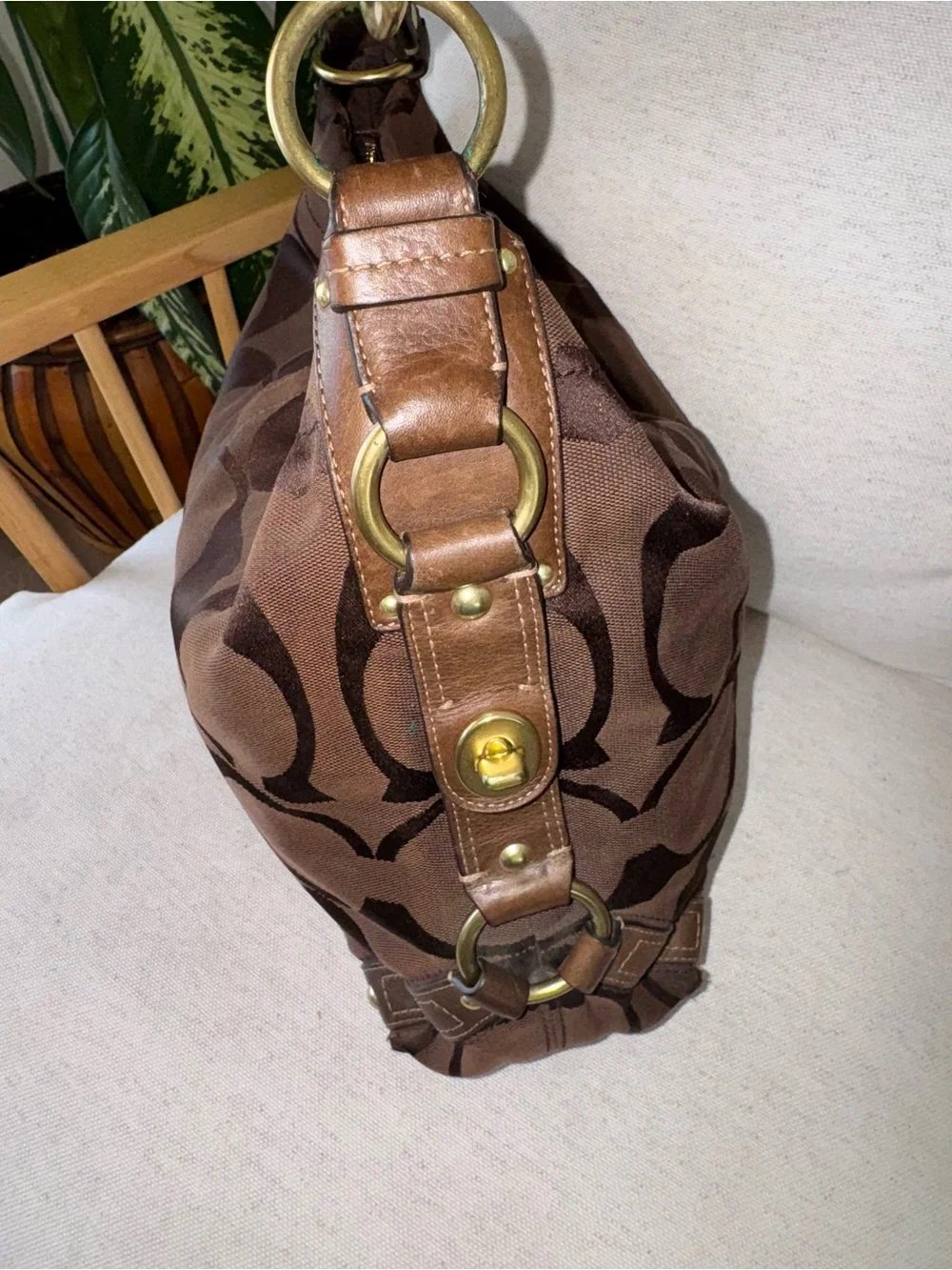 Coach Y2K Vintage Signature Carly Canvas Large Brown Hobo Shoulder Purse #10620